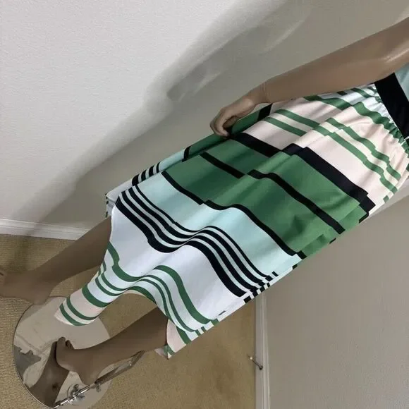 Anthropologie Troubadour Dress Sz 2 Green Stripe Candymint Halter Asymmetric Mid - Picture 11 of 11